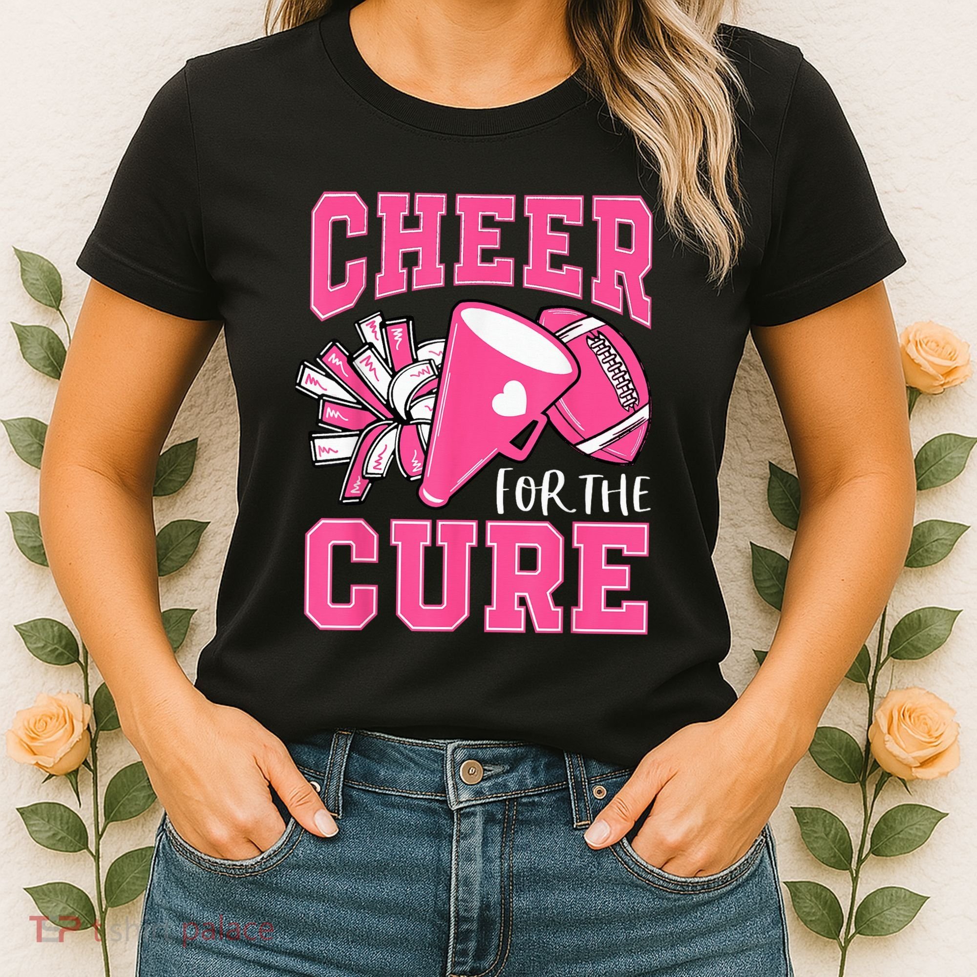 Cheer For The Cure Breast Cancer Awareness Cheerleader Funny Women's T-Shirt
