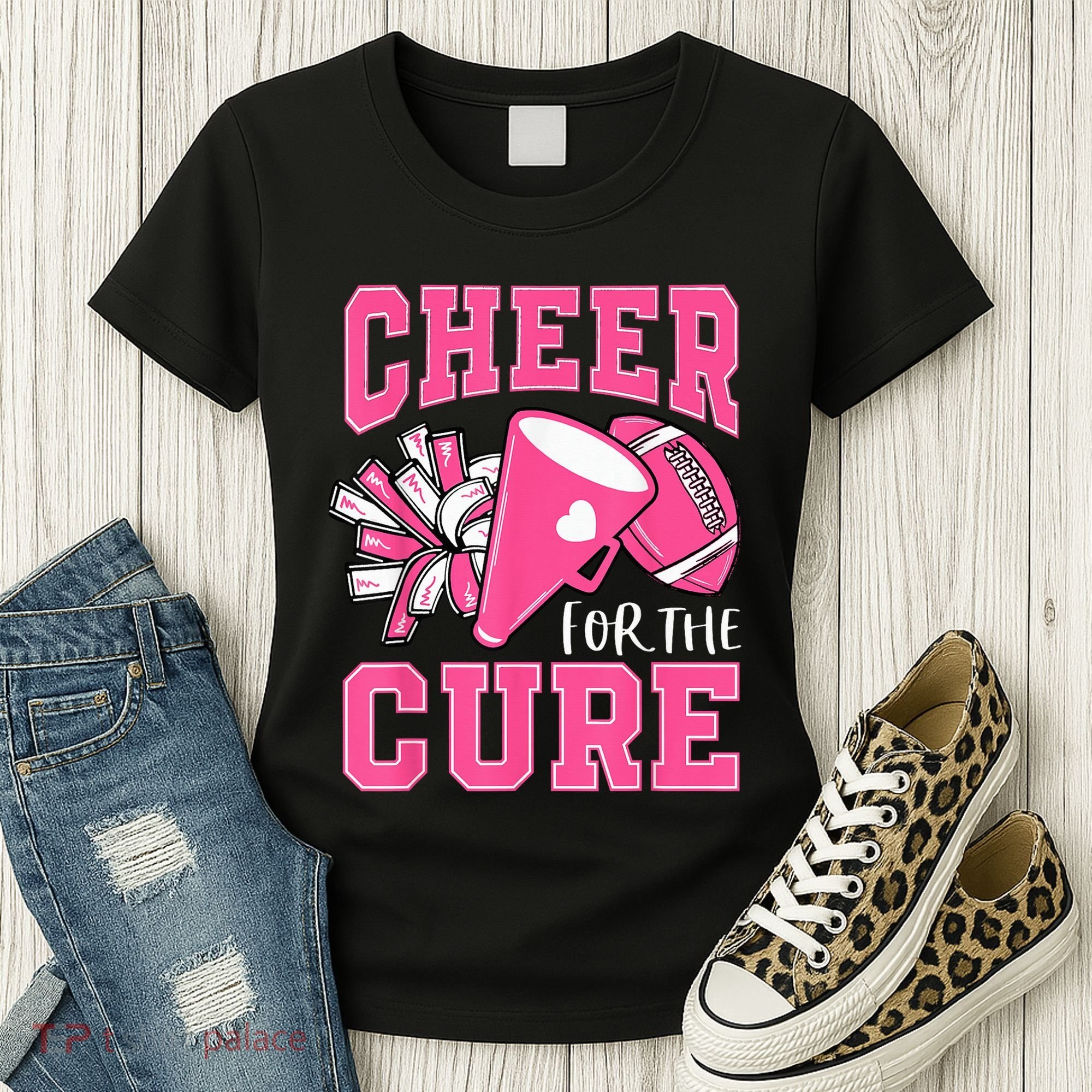 Cheer For The Cure Breast Cancer Awareness Cheerleader Funny Women's T-Shirt