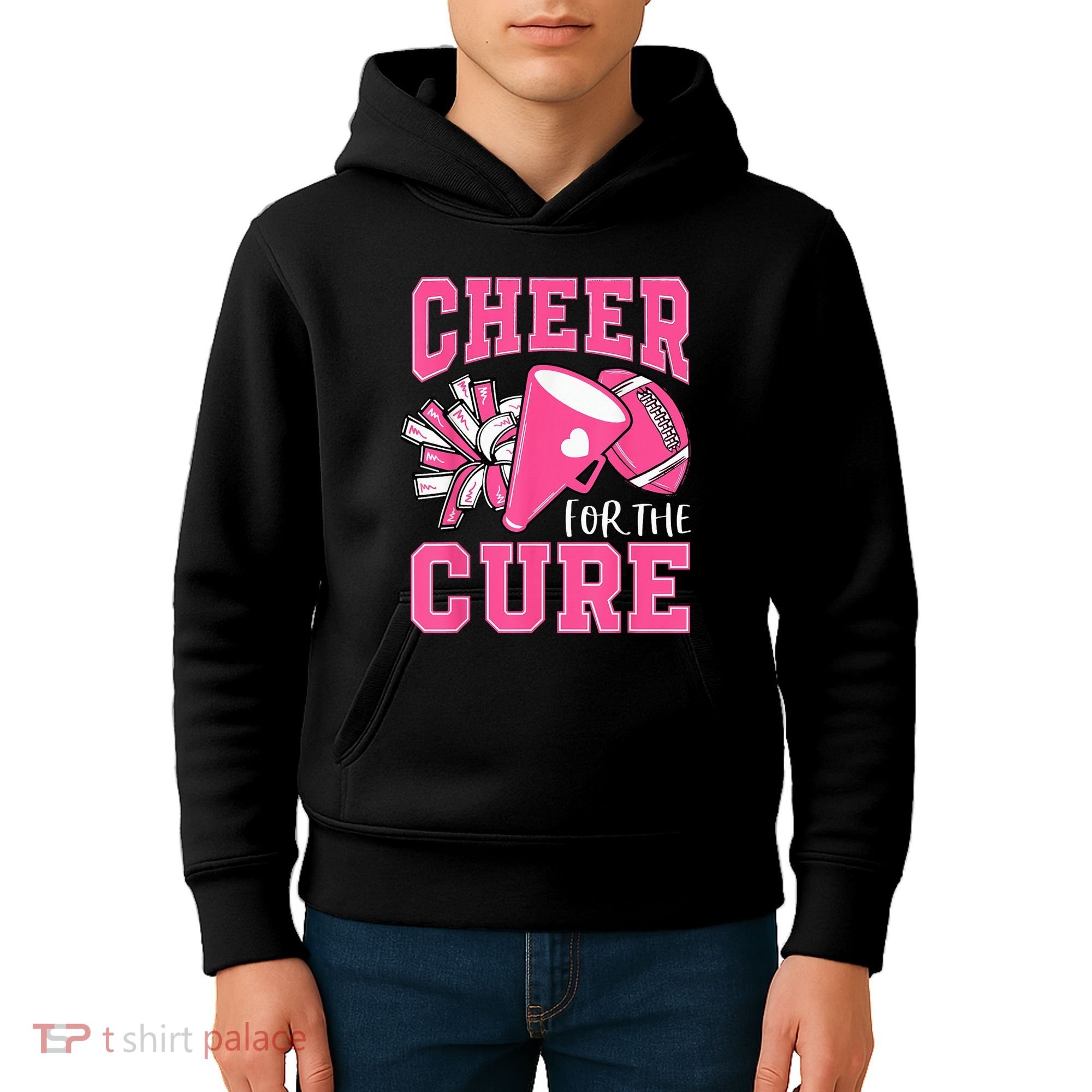 Cheer For The Cure Breast Cancer Awareness Cheerleader Funny Kids Hoodie