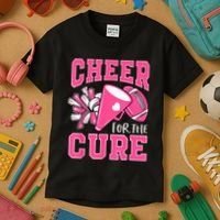 Cheer For The Cure Breast Cancer Awareness Cheerleader Funny Kids T-Shirt thumb 3
