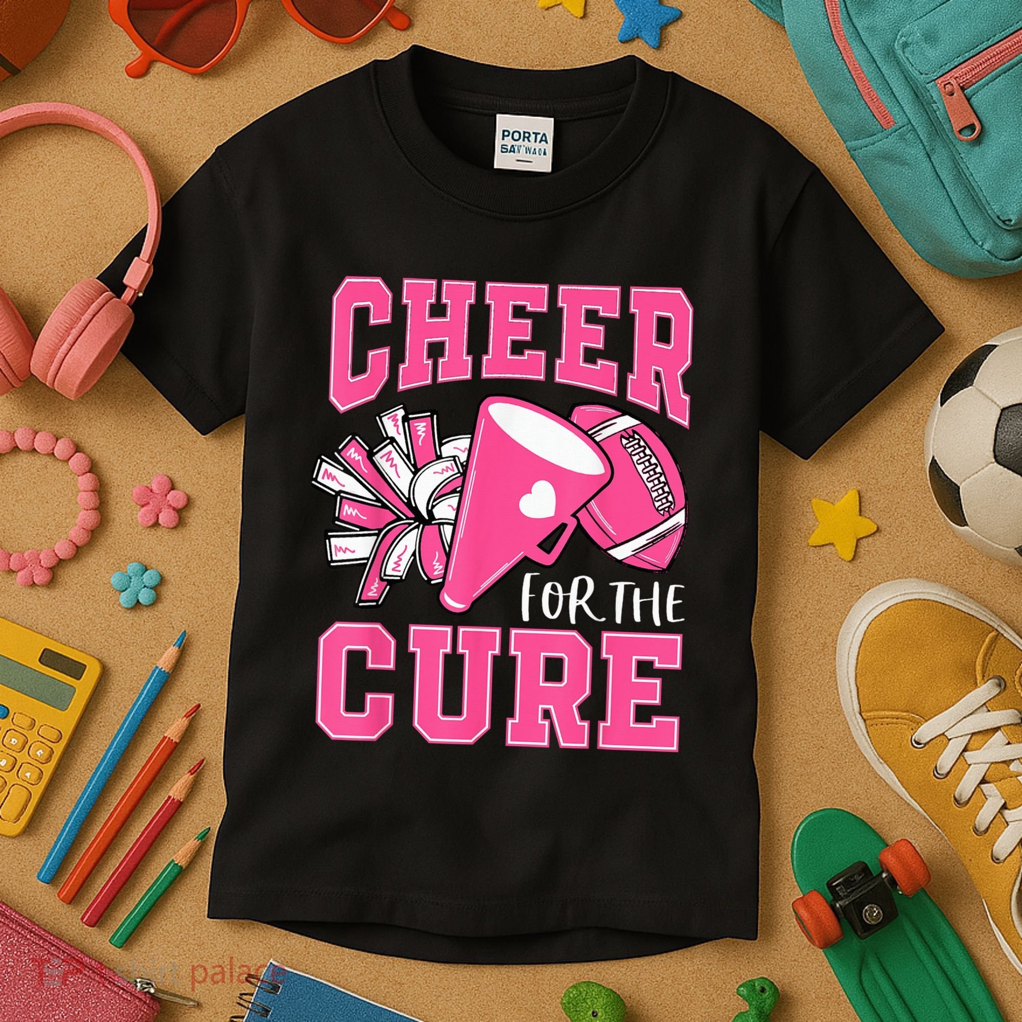 Cheer For The Cure Breast Cancer Awareness Cheerleader Funny Kids T-Shirt
