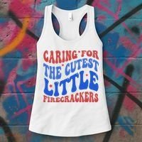 Caring For The Cutest Little Firecrackers 4th Of July Women's Tank Top thumb 3