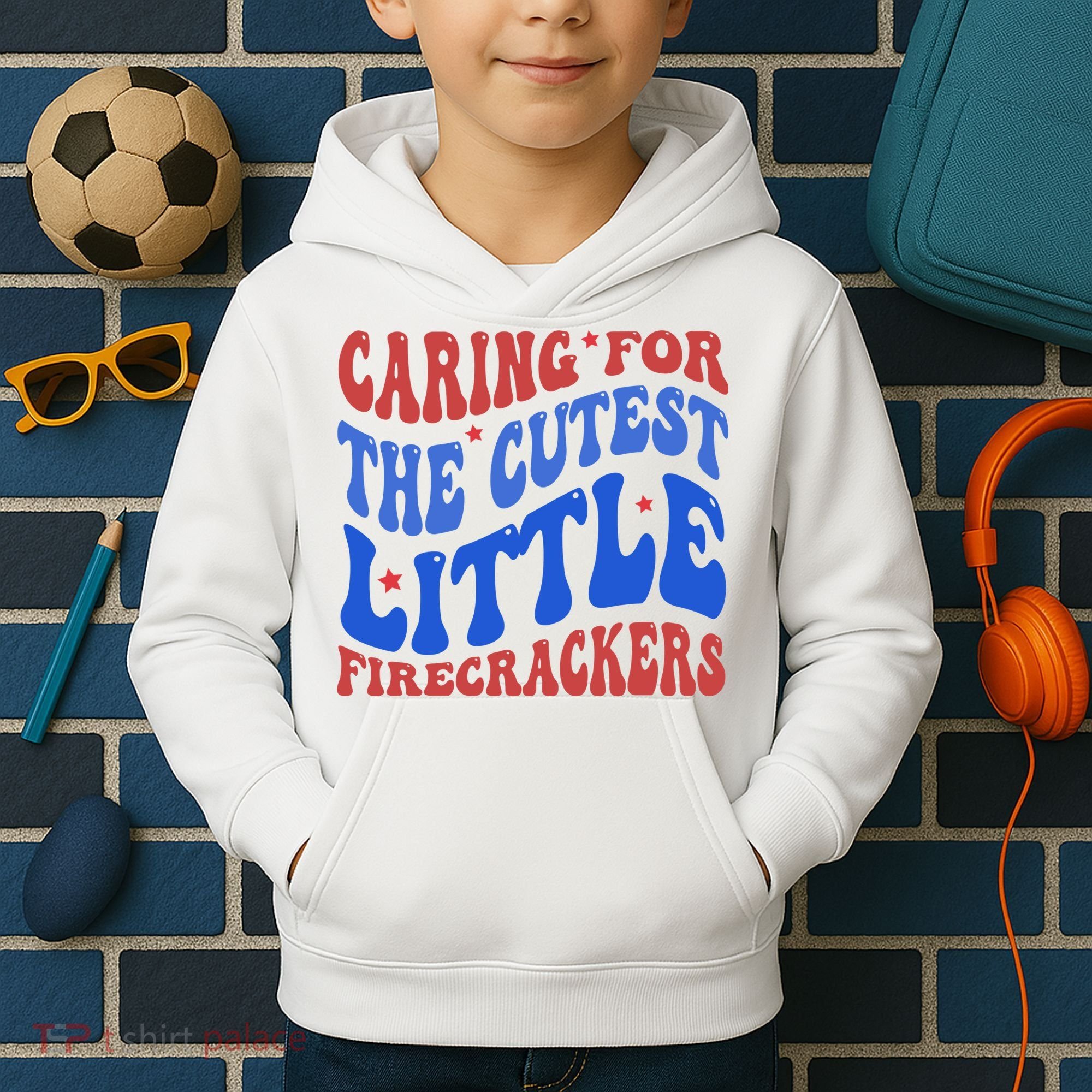 Caring For The Cutest Little Firecrackers 4th Of July Kids Hoodie