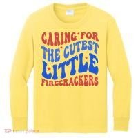 Caring For The Cutest Little Firecrackers 4th Of July Kids Long Sleeve Shirt thumb 0