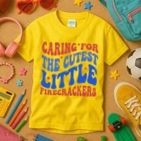 Caring For The Cutest Little Firecrackers 4th Of July Kids T-Shirt thumb 3