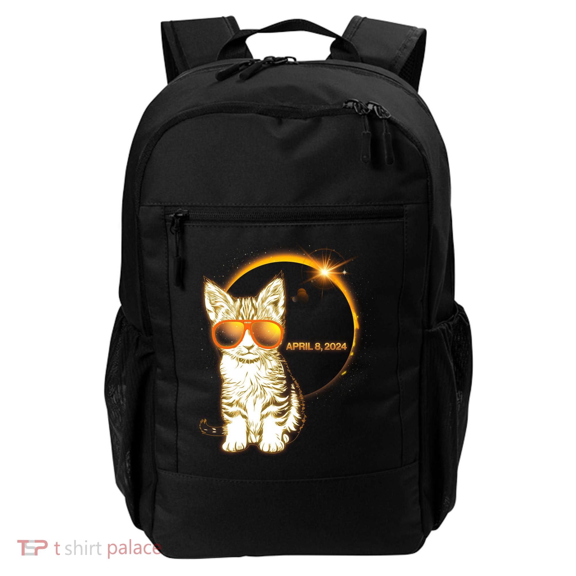 Cool Funny Total Solar Eclipse April 8 2024 Sunglasses Cat Kitten Backpack
