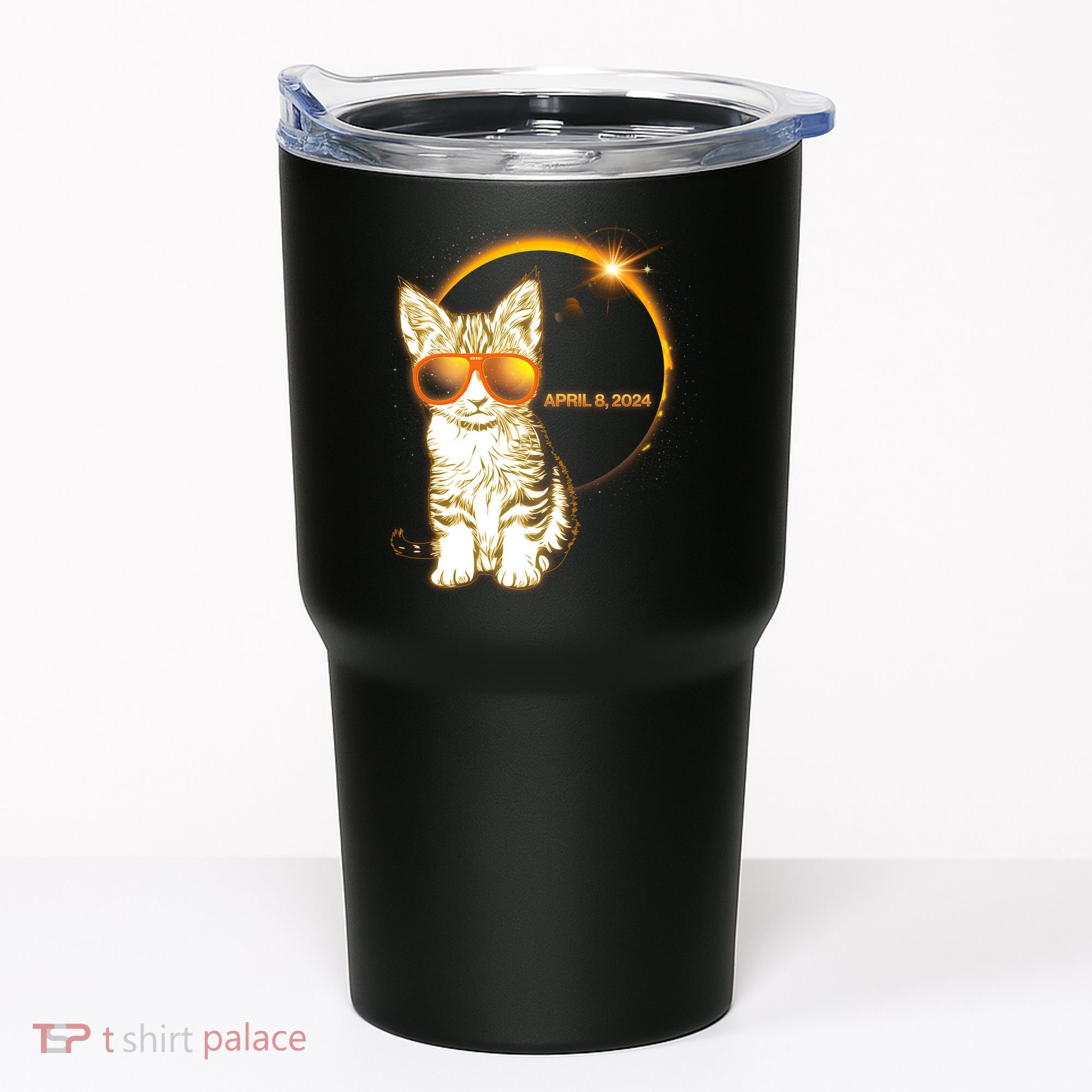 Cool Funny Total Solar Eclipse April 8 2024 Sunglasses Cat Kitten Tumbler