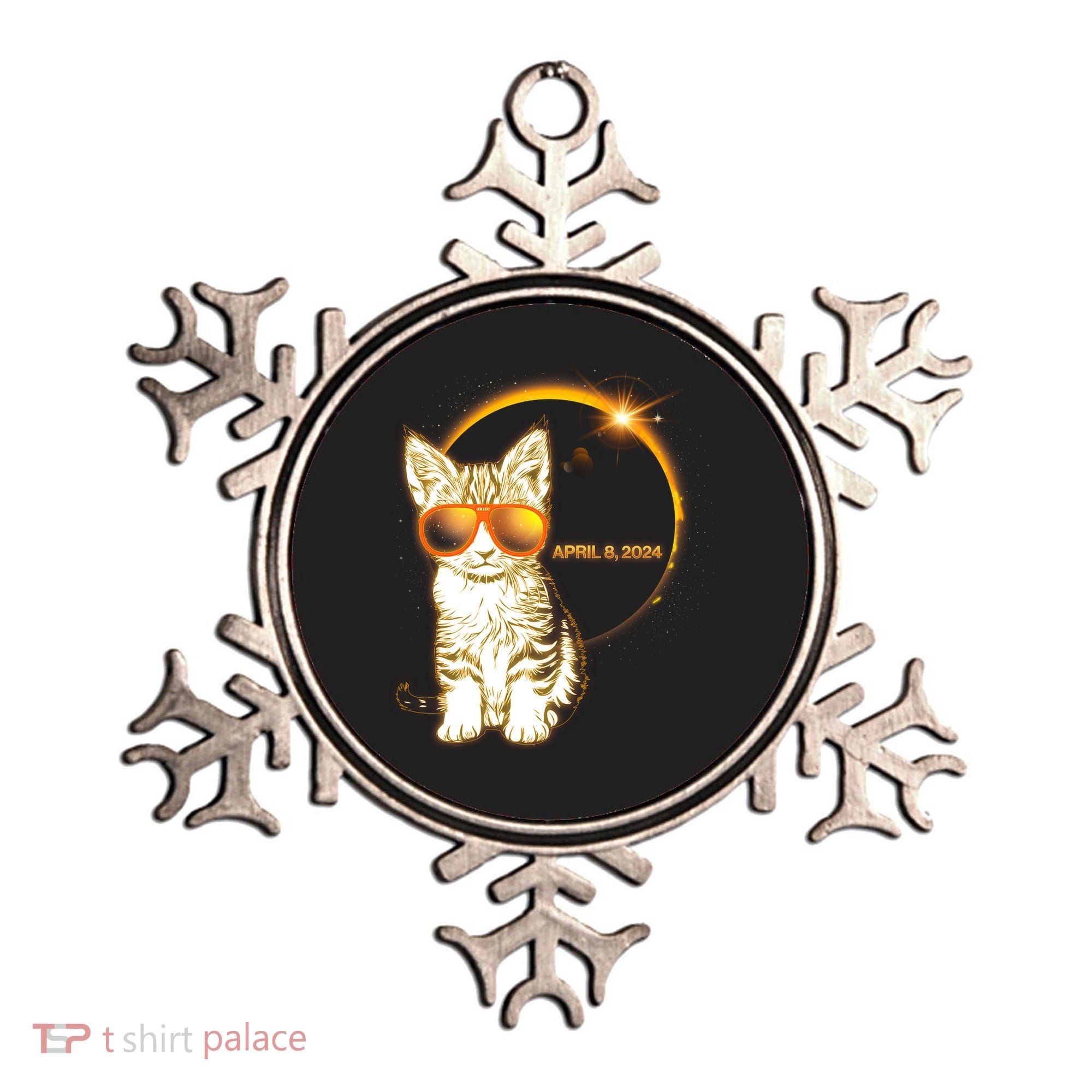 Cool Funny Total Solar Eclipse April 8 2024 Sunglasses Cat Kitten Ornament