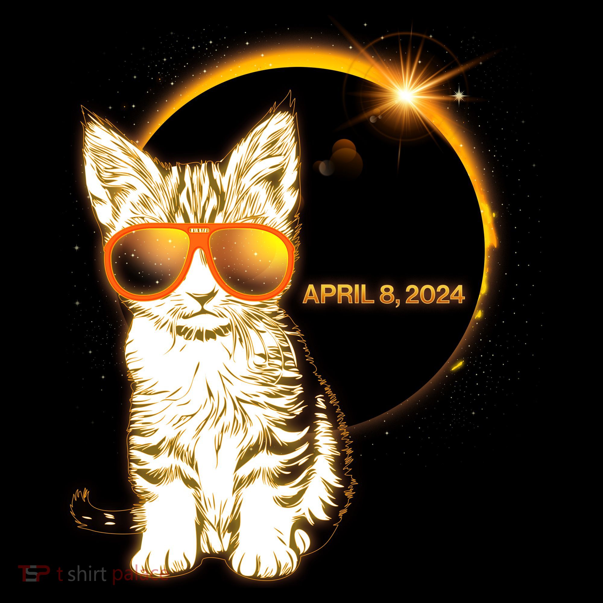 Cool Funny Total Solar Eclipse April 8 2024 Sunglasses Cat Kitten Ornament