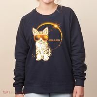 Cool Funny Total Solar Eclipse April 8 2024 Sunglasses Cat Kitten Women's Sweatshirt thumb 0