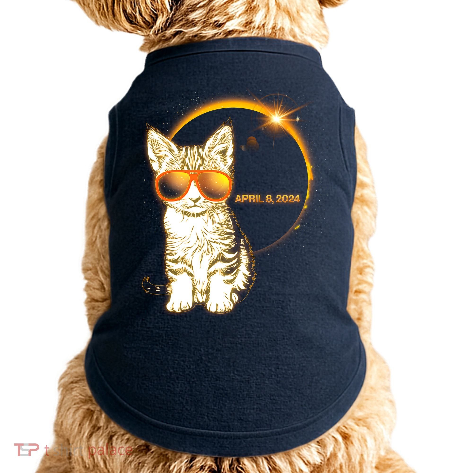 Cool Funny Total Solar Eclipse April 8 2024 Sunglasses Cat Kitten Doggie Tank