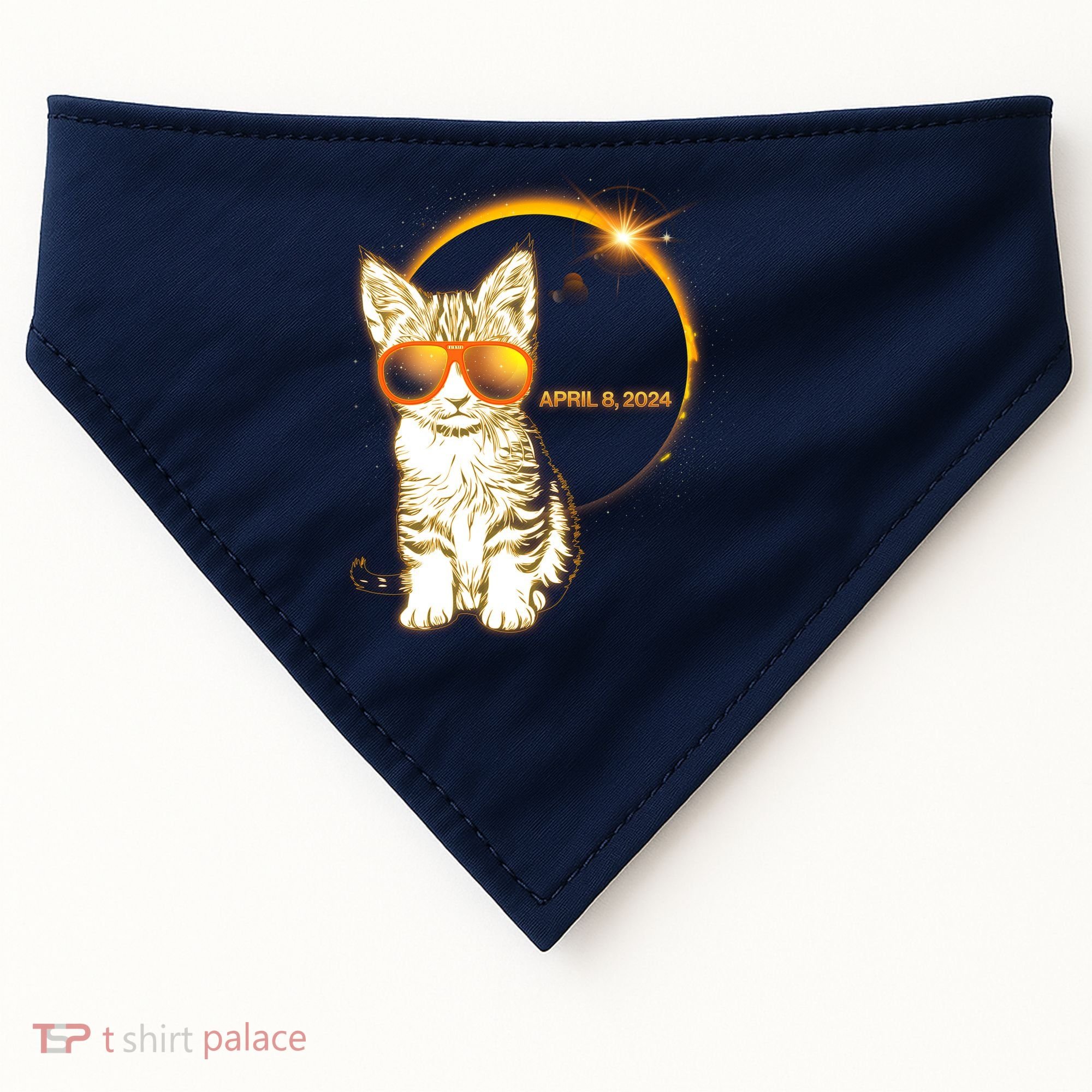 Cool Funny Total Solar Eclipse April 8 2024 Sunglasses Cat Kitten USA-Made Doggie Bandana