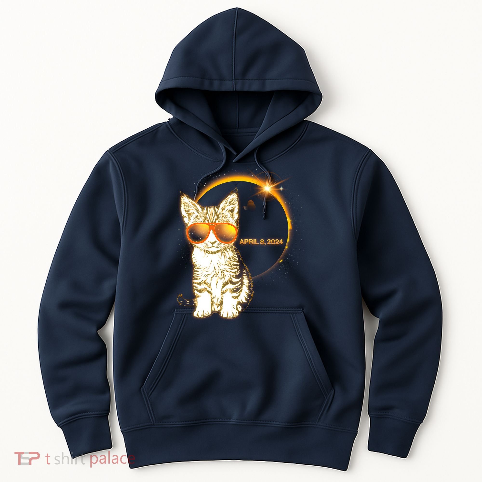 Cool Funny Total Solar Eclipse April 8 2024 Sunglasses Cat Kitten Hoodie
