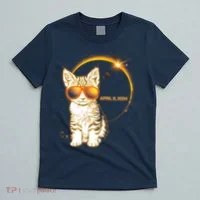 Cool Funny Total Solar Eclipse April 8 2024 Sunglasses Cat Kitten T-Shirt thumb 5