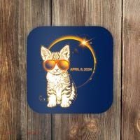 Cool Funny Total Solar Eclipse April 8 2024 Sunglasses Cat Kitten Coaster thumb 0