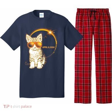 Cool Funny Total Solar Eclipse April 8 2024 Sunglasses Cat Kitten Pajama Set
