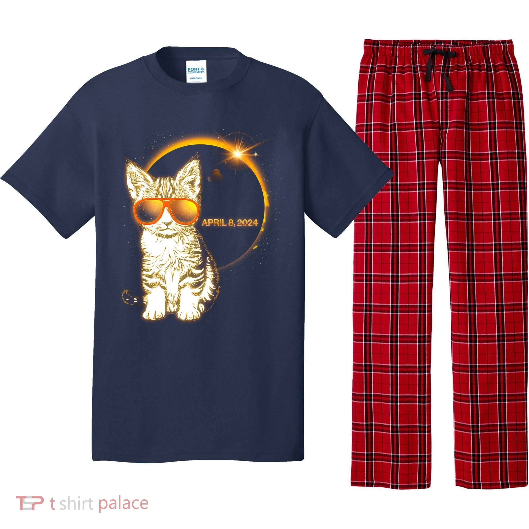 Cool Funny Total Solar Eclipse April 8 2024 Sunglasses Cat Kitten Pajama Set
