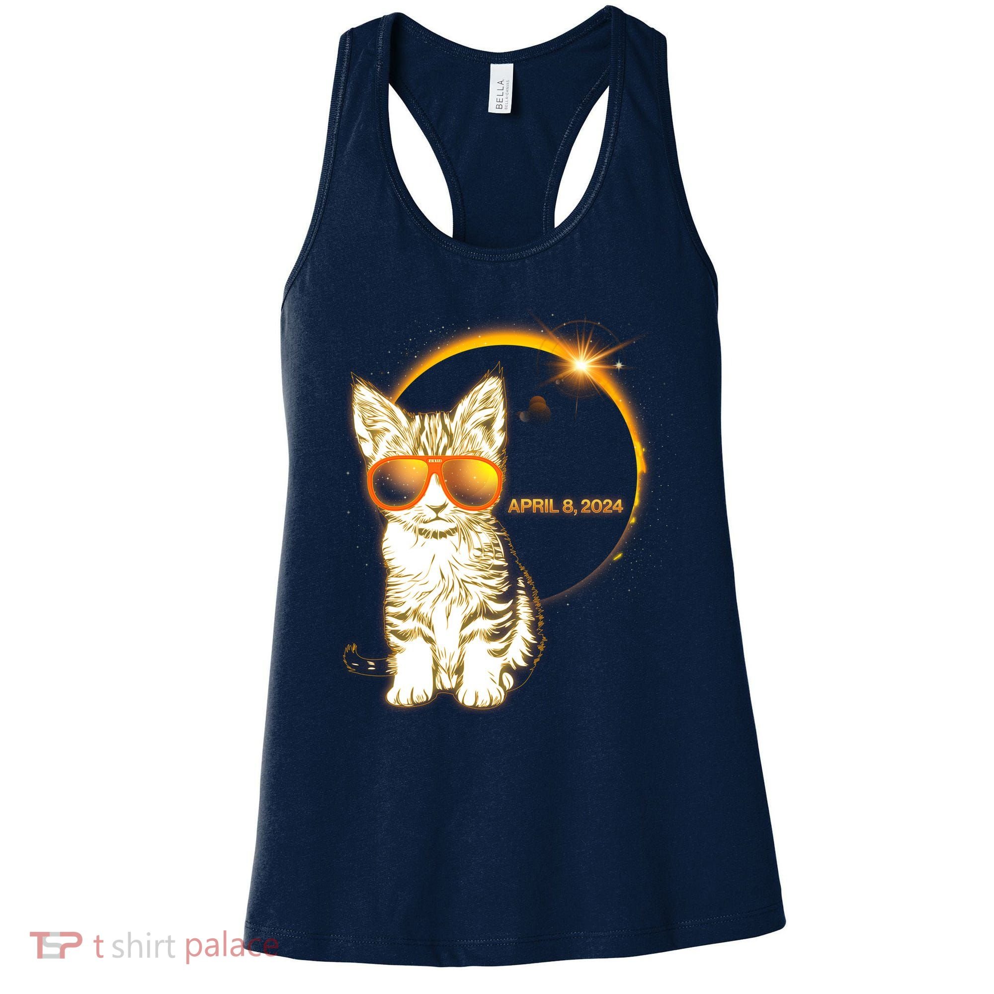 Cool Funny Total Solar Eclipse April 8 2024 Sunglasses Cat Kitten Women's Tank Top
