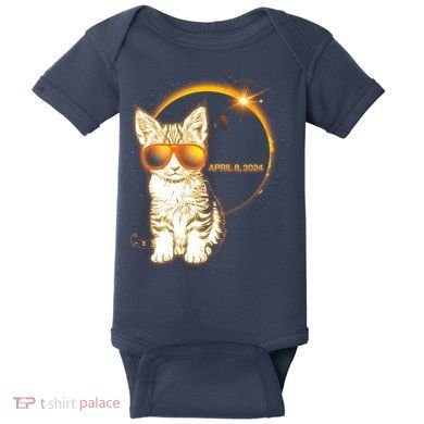 Cool Funny Total Solar Eclipse April 8 2024 Sunglasses Cat Kitten Baby Bodysuit
