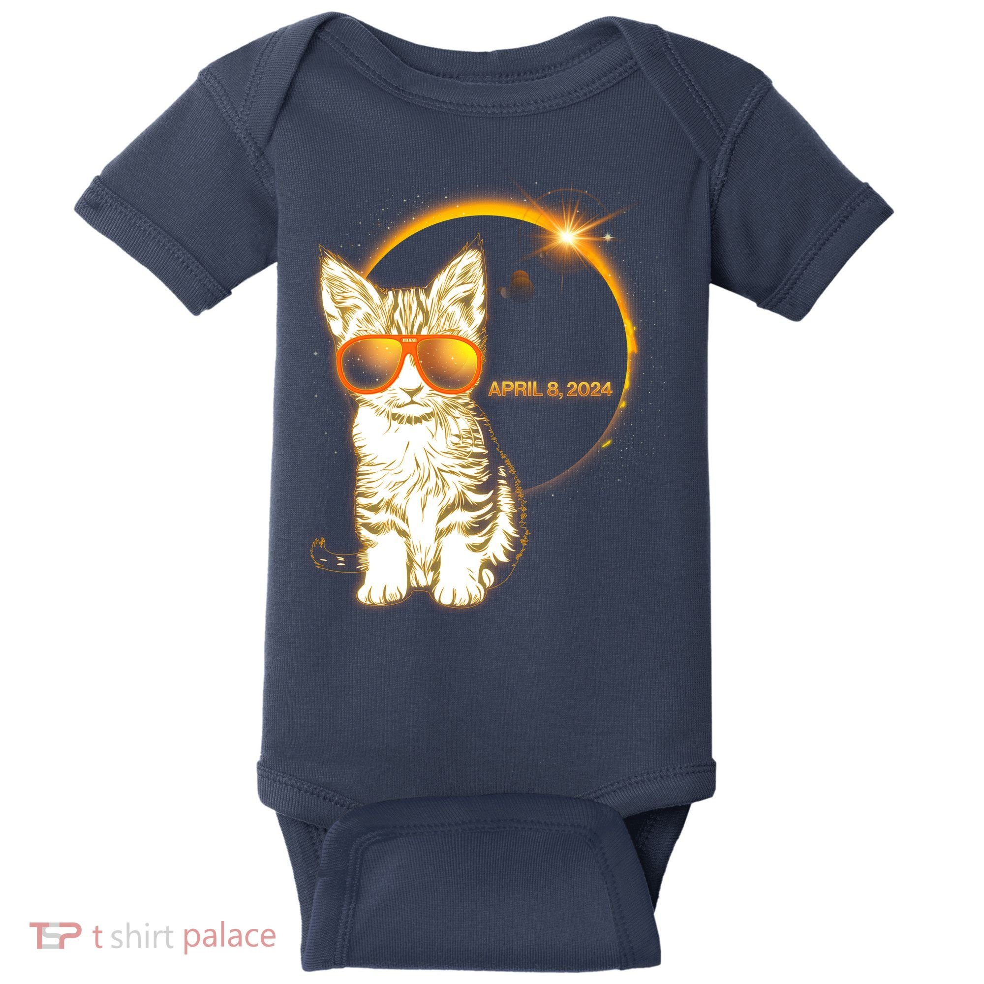 Cool Funny Total Solar Eclipse April 8 2024 Sunglasses Cat Kitten Baby Bodysuit