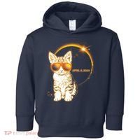 Cool Funny Total Solar Eclipse April 8 2024 Sunglasses Cat Kitten Toddler Hoodie thumb 0