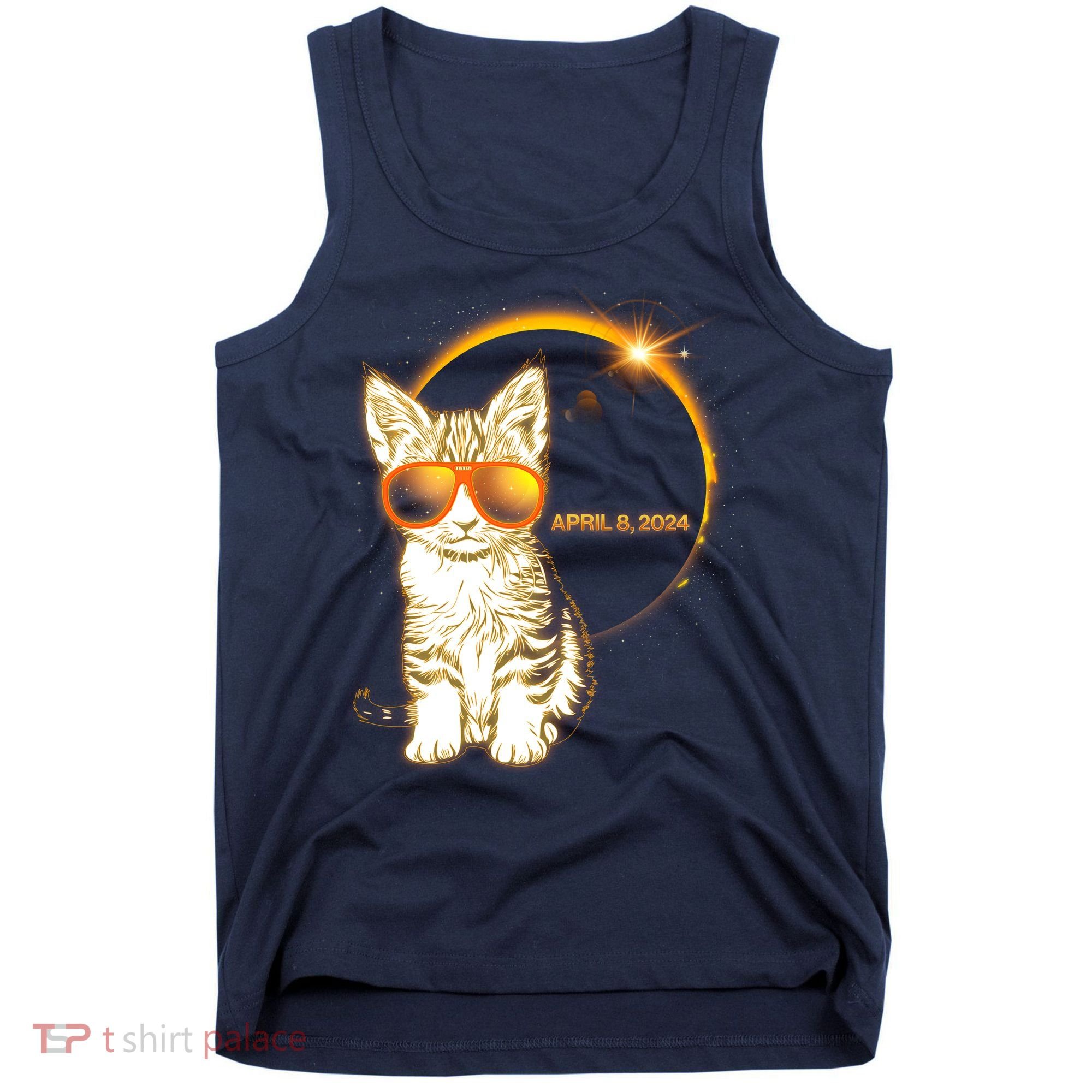 Cool Funny Total Solar Eclipse April 8 2024 Sunglasses Cat Kitten Tank Top