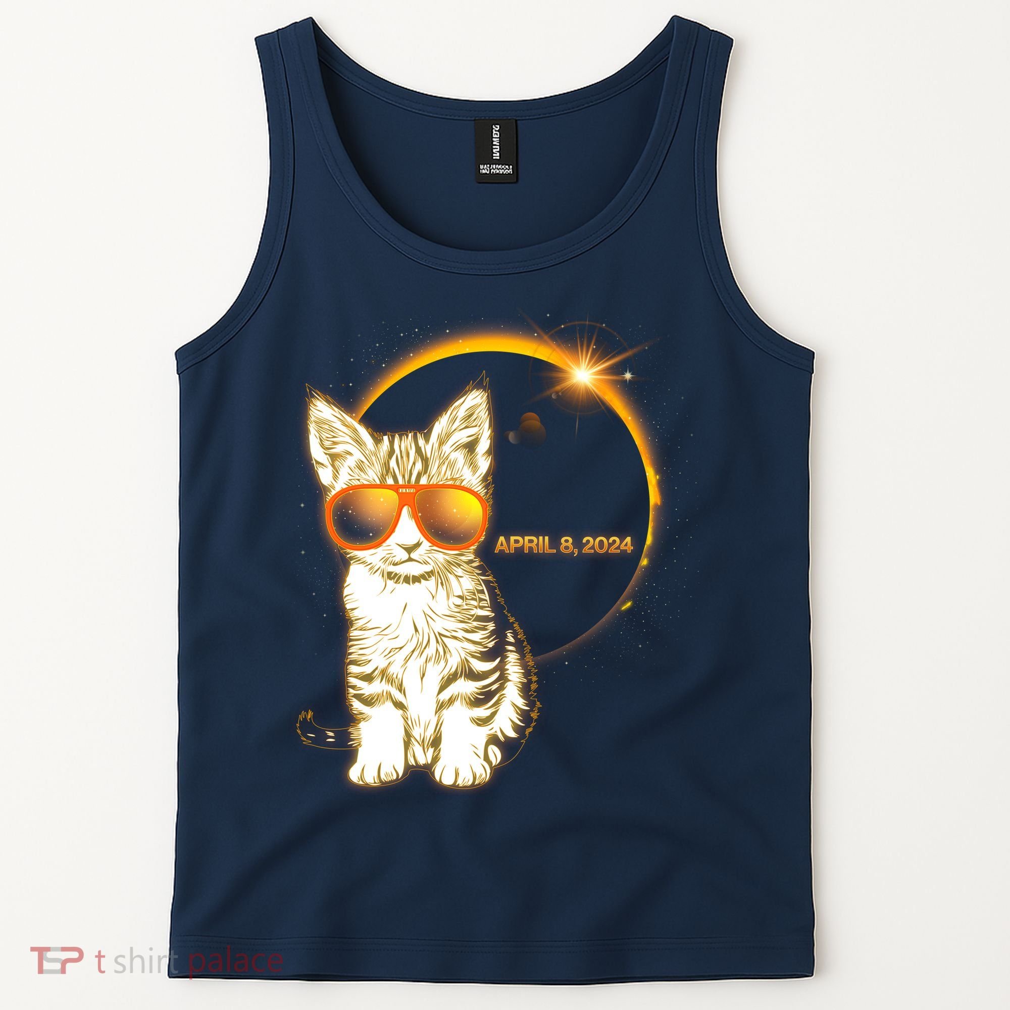 Cool Funny Total Solar Eclipse April 8 2024 Sunglasses Cat Kitten Tank Top