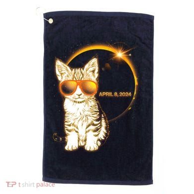 Cool Funny Total Solar Eclipse April 8 2024 Sunglasses Cat Kitten Golf Towel