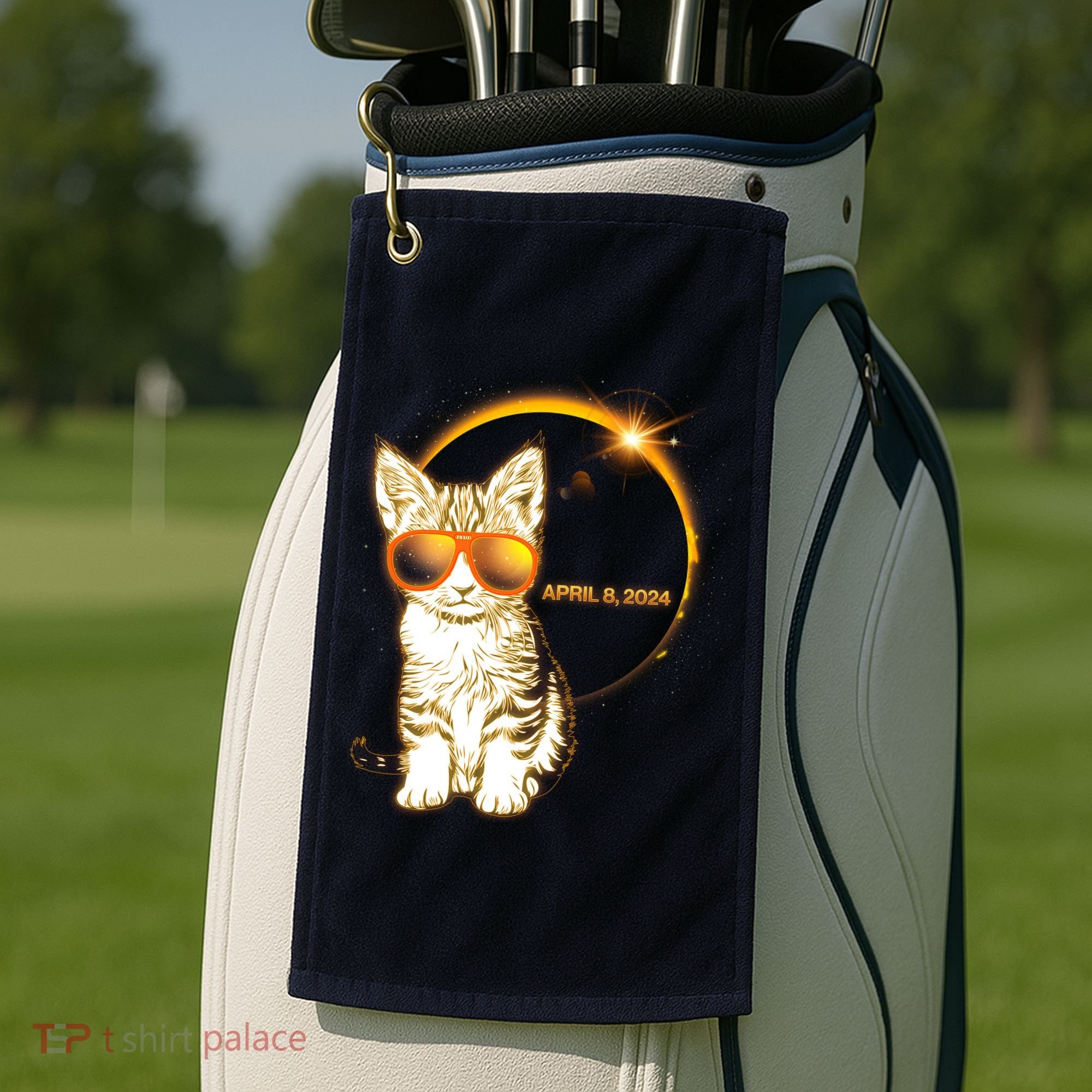 Cool Funny Total Solar Eclipse April 8 2024 Sunglasses Cat Kitten Golf Towel