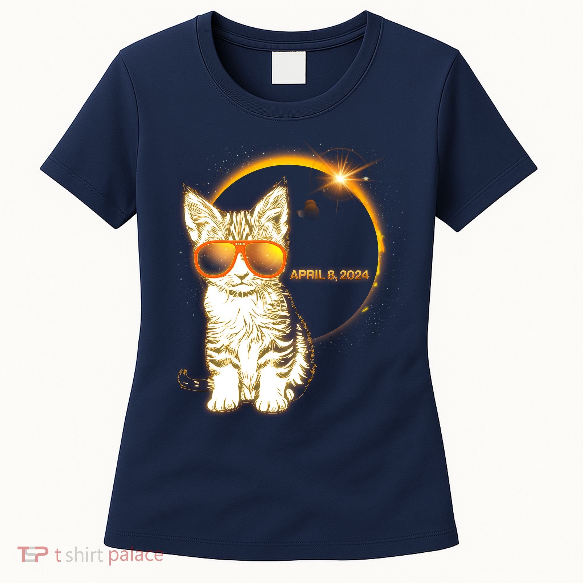 Cool Funny Total Solar Eclipse April 8 2024 Sunglasses Cat Kitten Women's T-Shirt