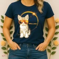 Cool Funny Total Solar Eclipse April 8 2024 Sunglasses Cat Kitten Women's T-Shirt thumb 2
