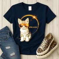 Cool Funny Total Solar Eclipse April 8 2024 Sunglasses Cat Kitten Women's T-Shirt thumb 3
