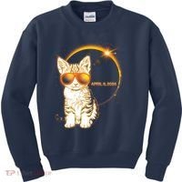 Cool Funny Total Solar Eclipse April 8 2024 Sunglasses Cat Kitten Kids Sweatshirt thumb 0