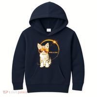 Cool Funny Total Solar Eclipse April 8 2024 Sunglasses Cat Kitten Kids Hoodie thumb 0