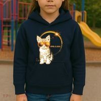 Cool Funny Total Solar Eclipse April 8 2024 Sunglasses Cat Kitten Kids Hoodie thumb 3