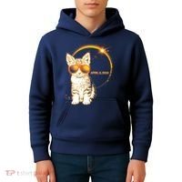 Cool Funny Total Solar Eclipse April 8 2024 Sunglasses Cat Kitten Kids Hoodie thumb 4