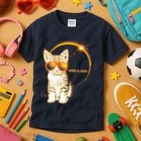 Cool Funny Total Solar Eclipse April 8 2024 Sunglasses Cat Kitten Kids T-Shirt thumb 3