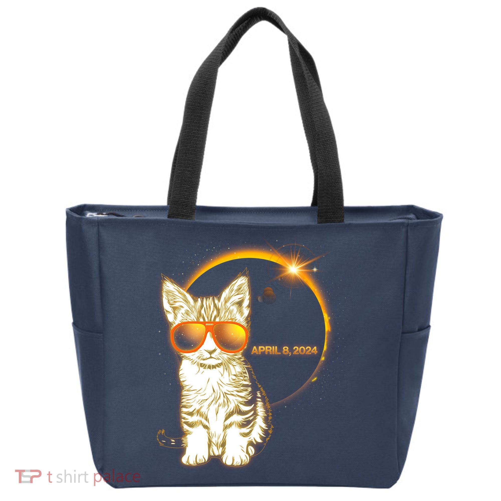 Cool Funny Total Solar Eclipse April 8 2024 Sunglasses Cat Kitten Tote Bag