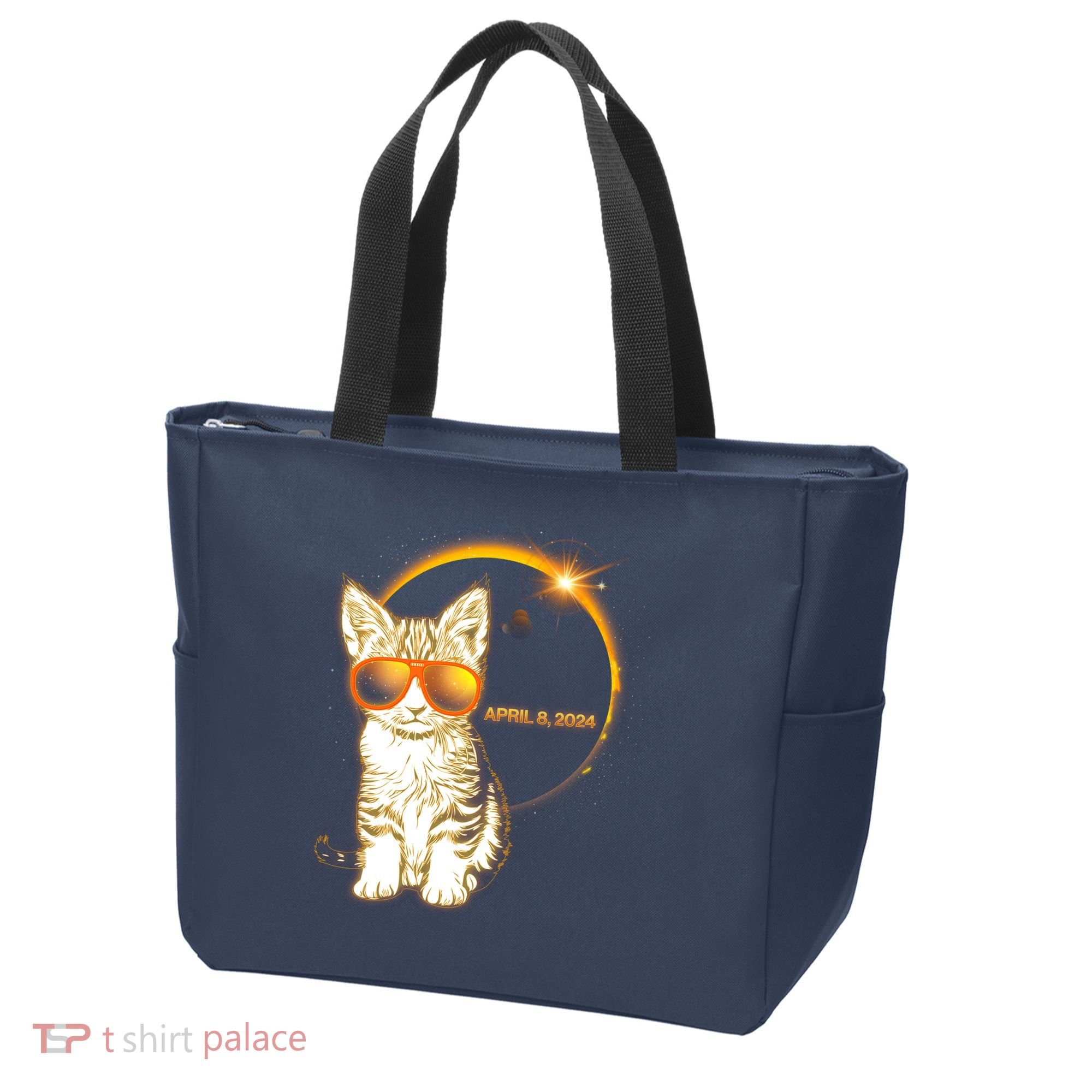 Cool Funny Total Solar Eclipse April 8 2024 Sunglasses Cat Kitten Tote Bag