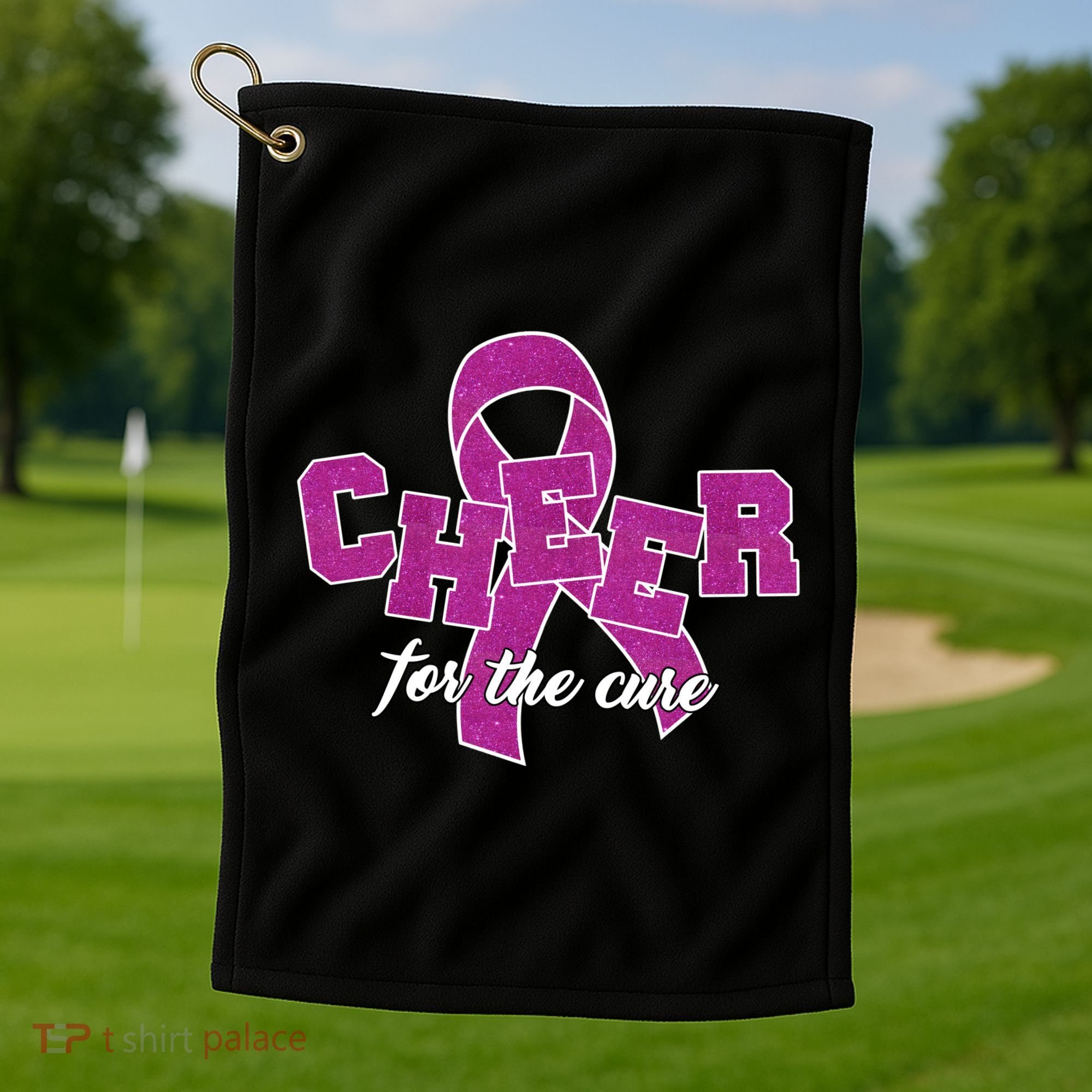 Cheer For The Cure Breast Cancer Awareness Ribbon Golf Towel