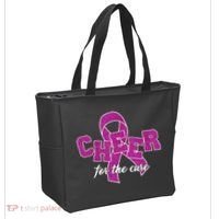 Cheer For The Cure Breast Cancer Awareness Ribbon Tote Bag thumb 2