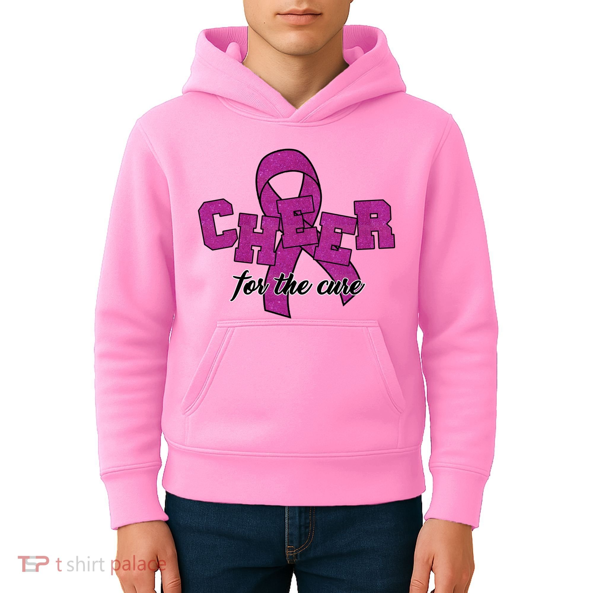 Cheer For The Cure Breast Cancer Awareness Ribbon Kids Hoodie
