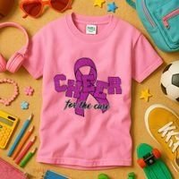 Cheer For The Cure Breast Cancer Awareness Ribbon Kids T-Shirt thumb 3