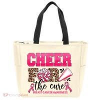 Cheer For The Cure Cheerleader Pink Ribbon Breast Cancer Tote Bag thumb 0