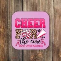 Cheer For The Cure Cheerleader Pink Ribbon Breast Cancer Coaster thumb 0