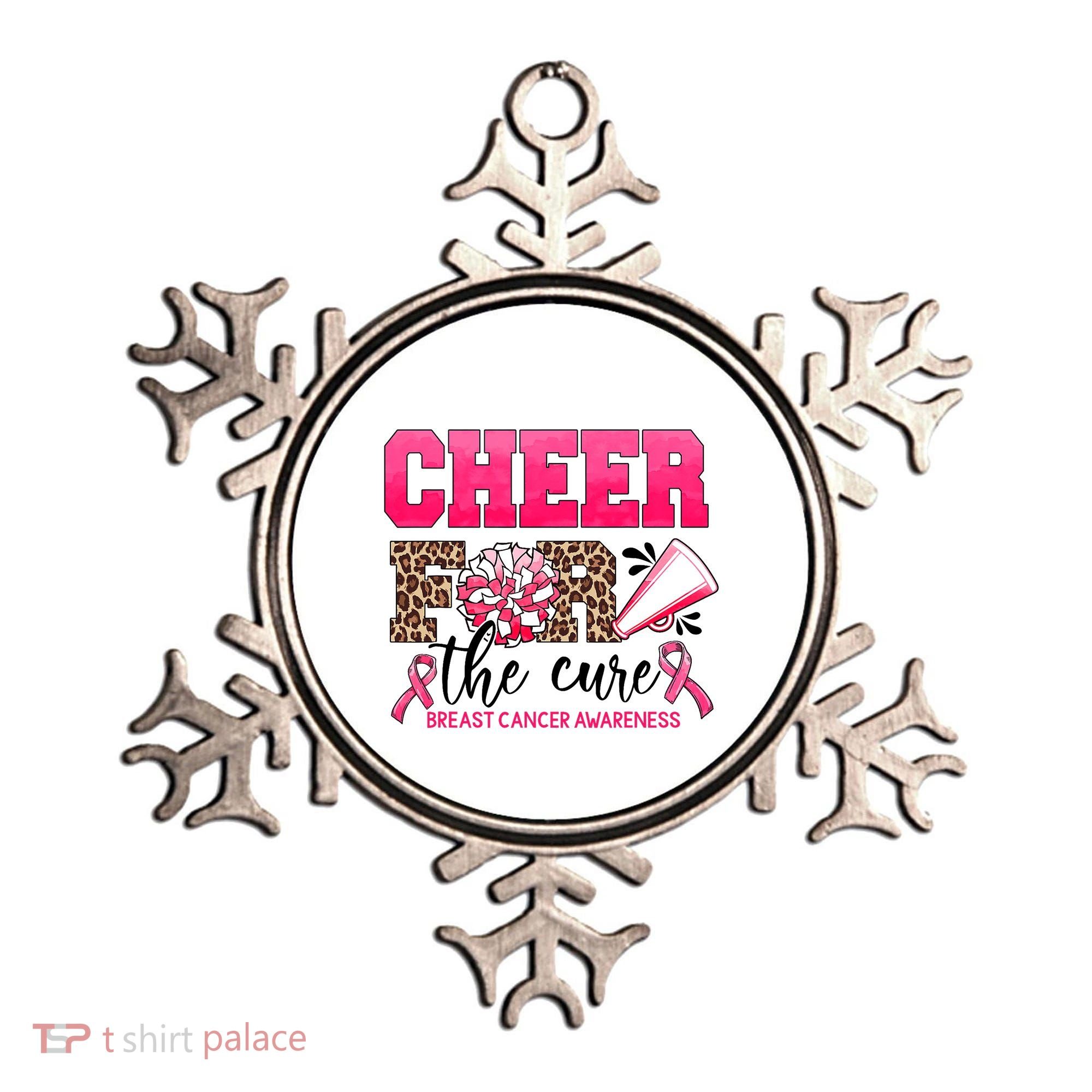 Cheer For The Cure Cheerleader Pink Ribbon Breast Cancer Ornament