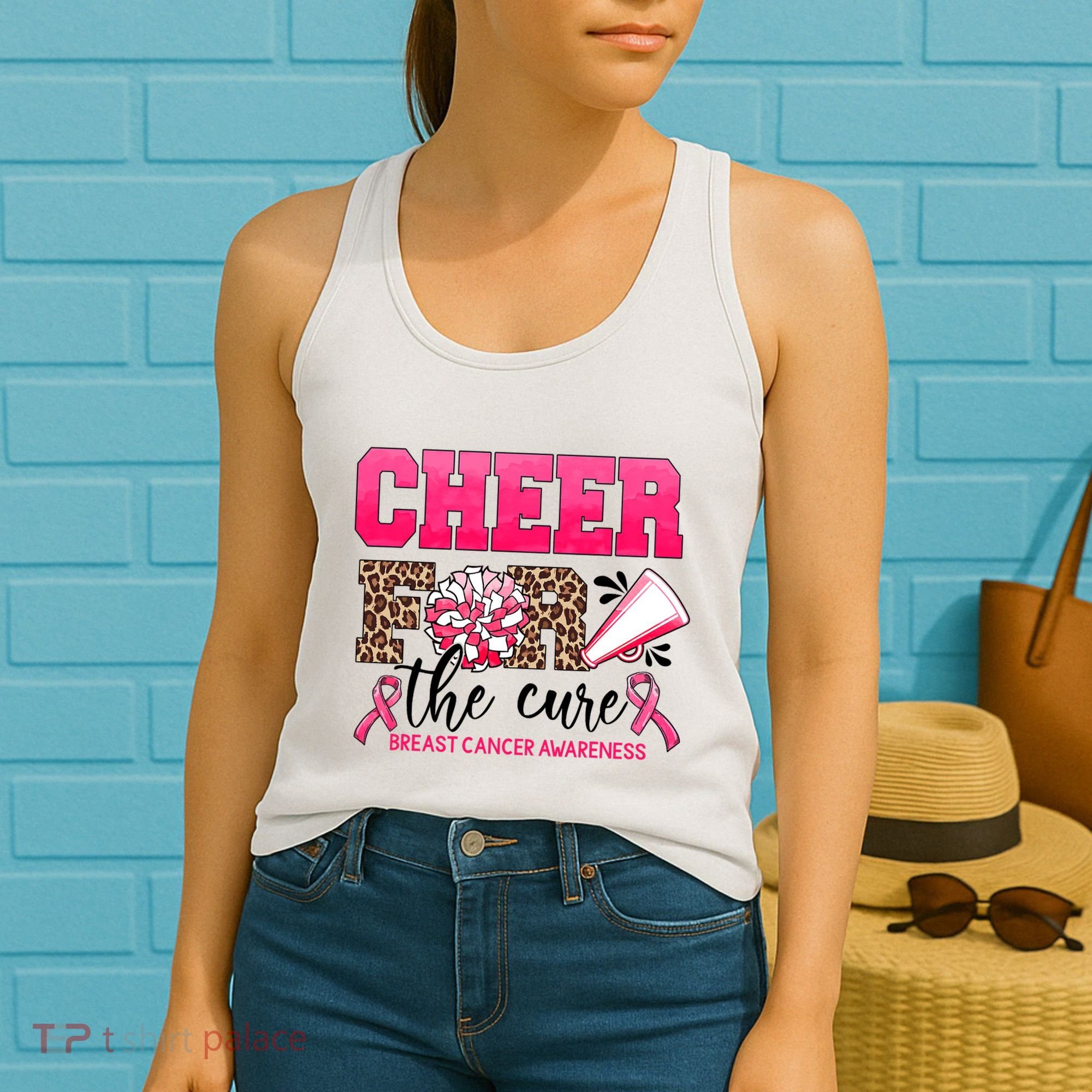 Cheer For The Cure Cheerleader Pink Ribbon Breast Cancer Women's Tank Top