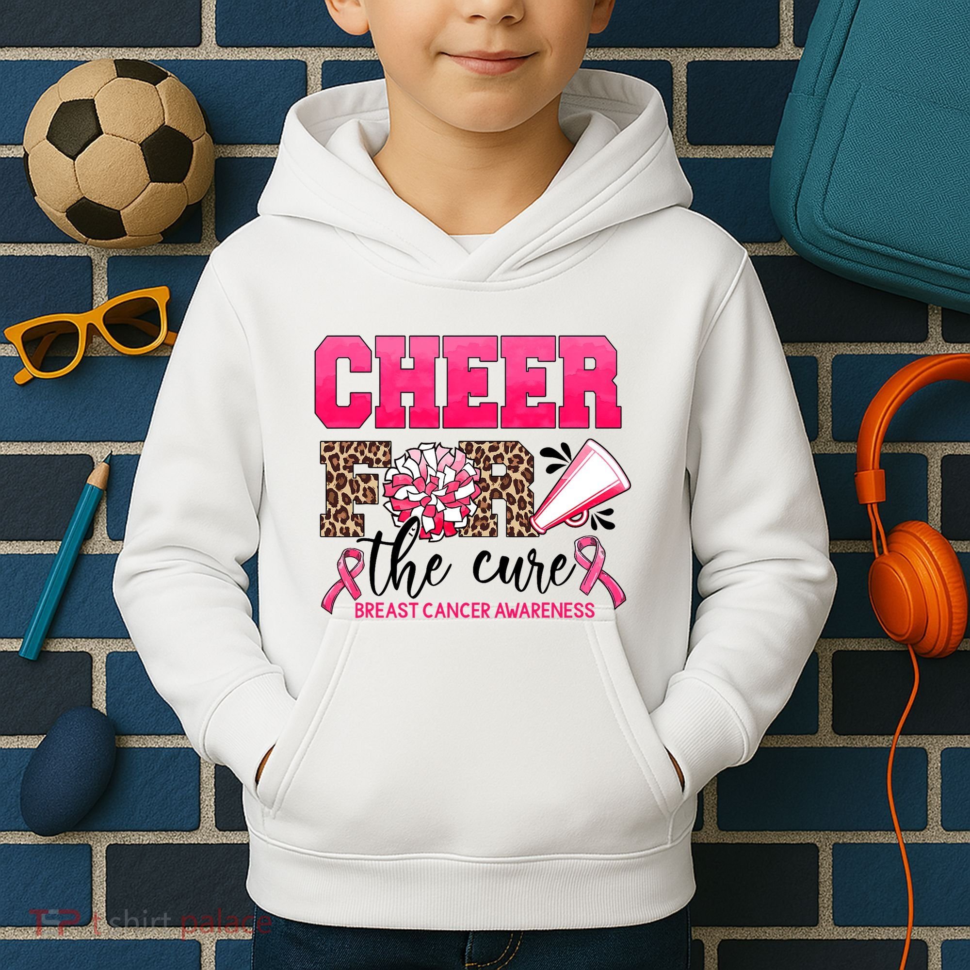 Cheer For The Cure Cheerleader Pink Ribbon Breast Cancer Kids Hoodie