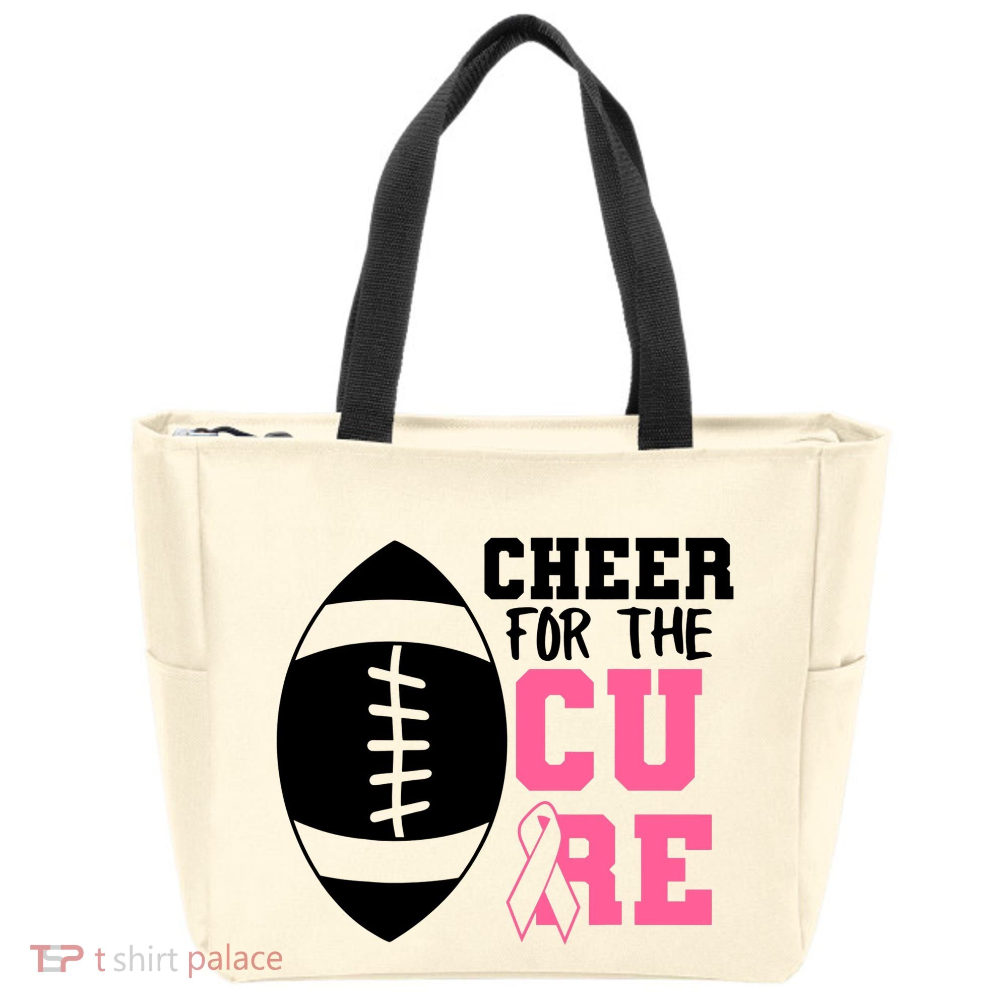 Cheer For The Cure Football Pink Breast Cancer Support Tote Bag