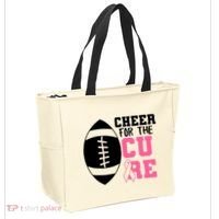 Cheer For The Cure Football Pink Breast Cancer Support Tote Bag thumb 2